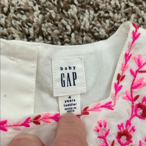 Gap Kids White and Pink Elephant Embroidered Kids Dress 4 - Picture 2 of 8